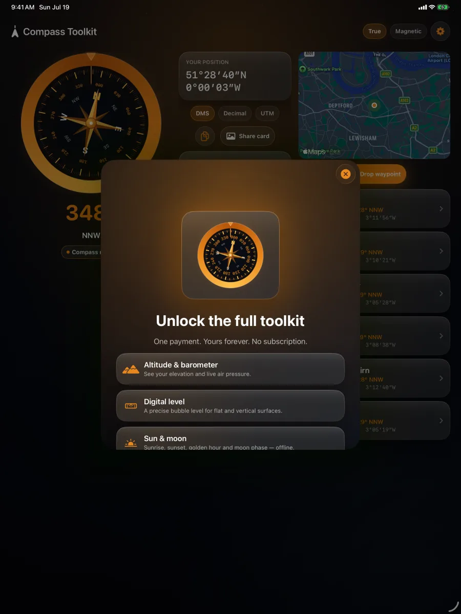 Compass Toolkit — iPad — unlock the full toolkit with a single $4.99 purchase.