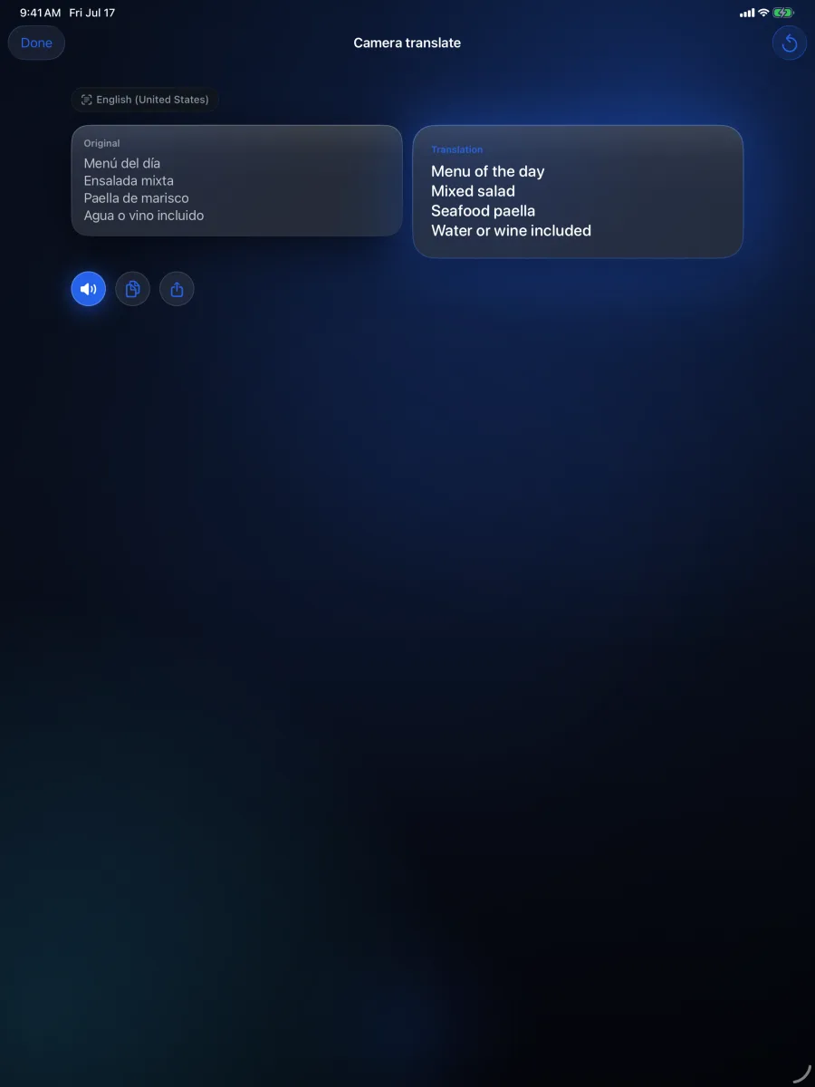 Lingvo: Offline Translator — iPad — translate a menu or sign straight from a photo.