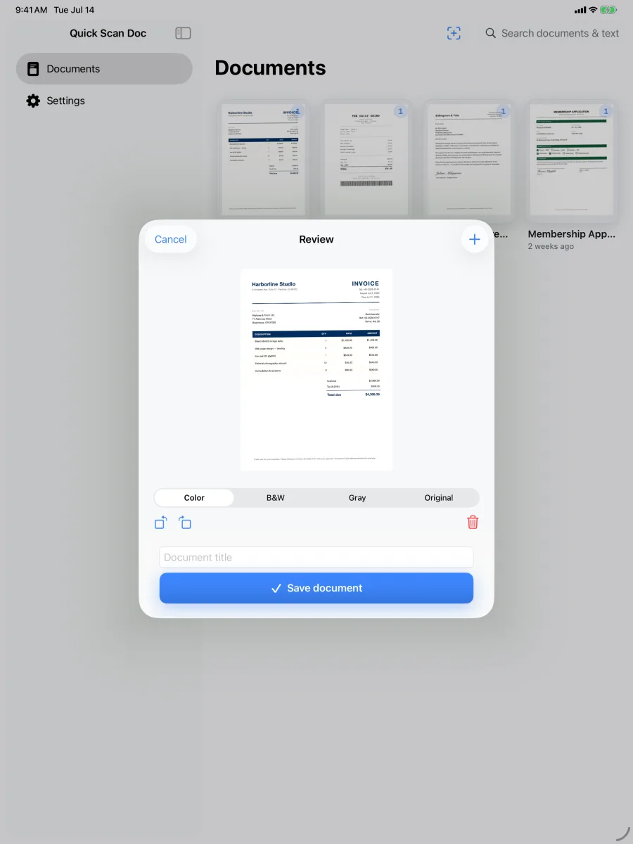Scanly: Quick Scan Doc — Enhance pages in the review editor on the big screen