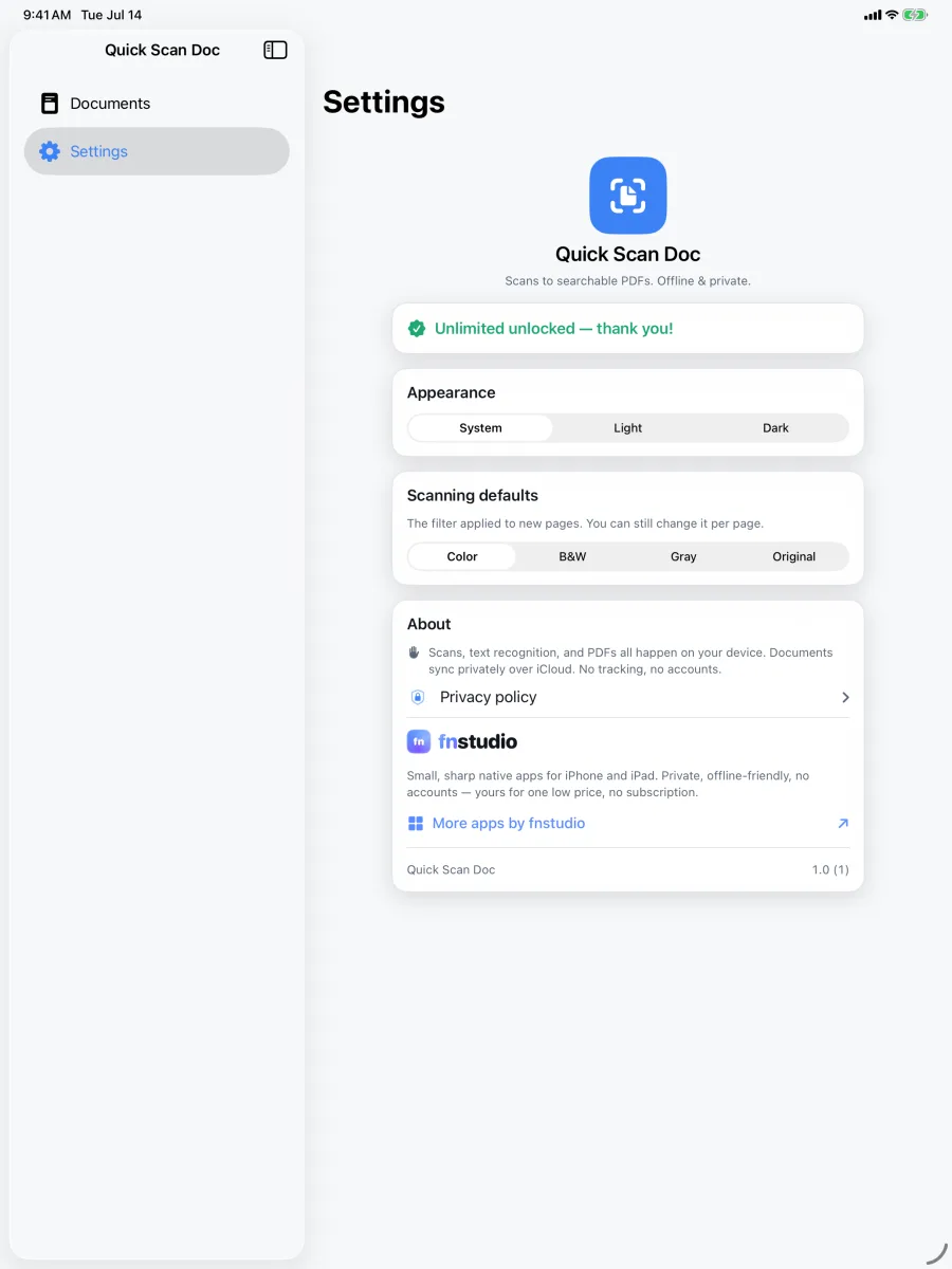 Scanly: Quick Scan Doc — Private by design: on-device scanning, no tracking, no subscription