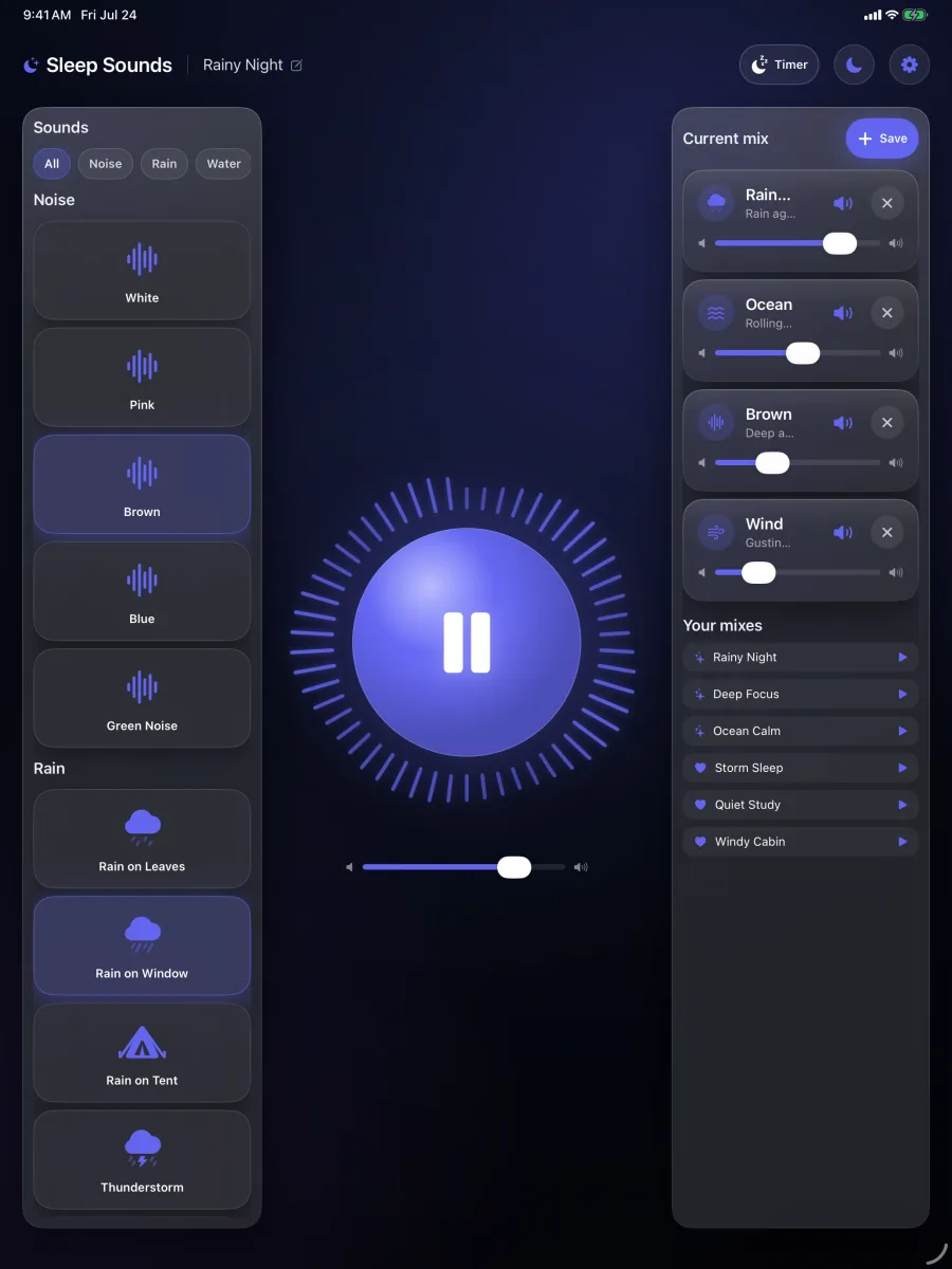 Lull: Sleep Sounds — iPad — the MixerBoard console