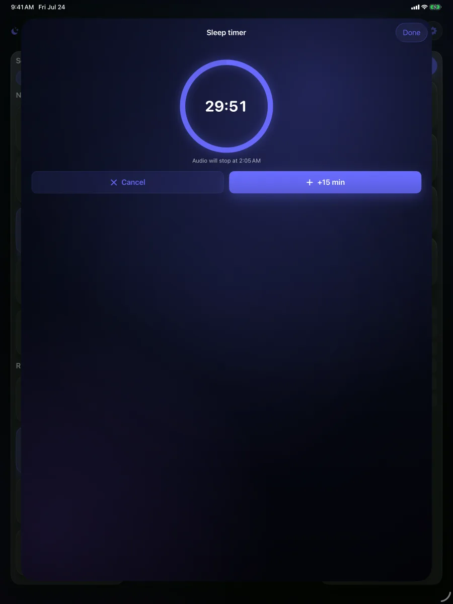 Lull: Sleep Sounds — iPad — sleep timer with fade-out