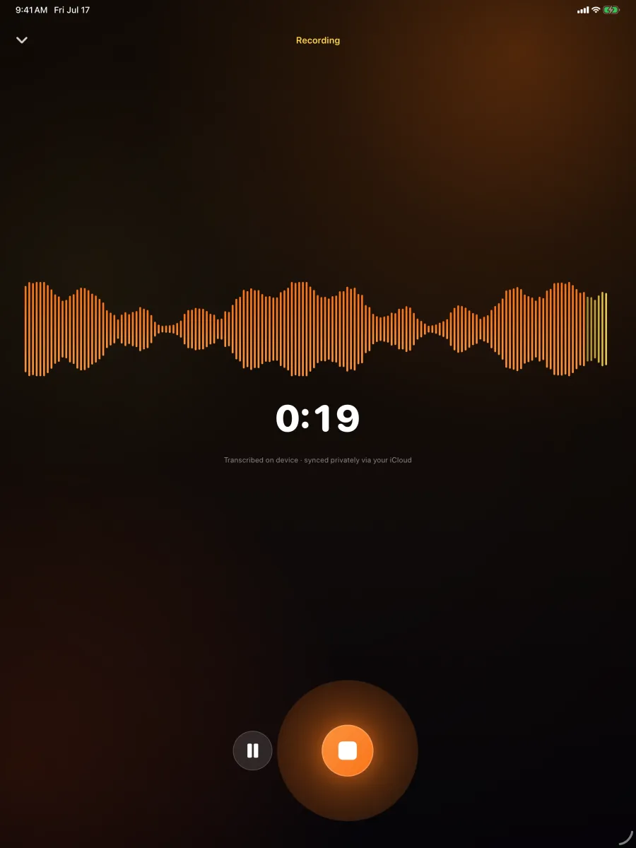 Verbatim: Voice to Text — iPad — the live waveform, full width.