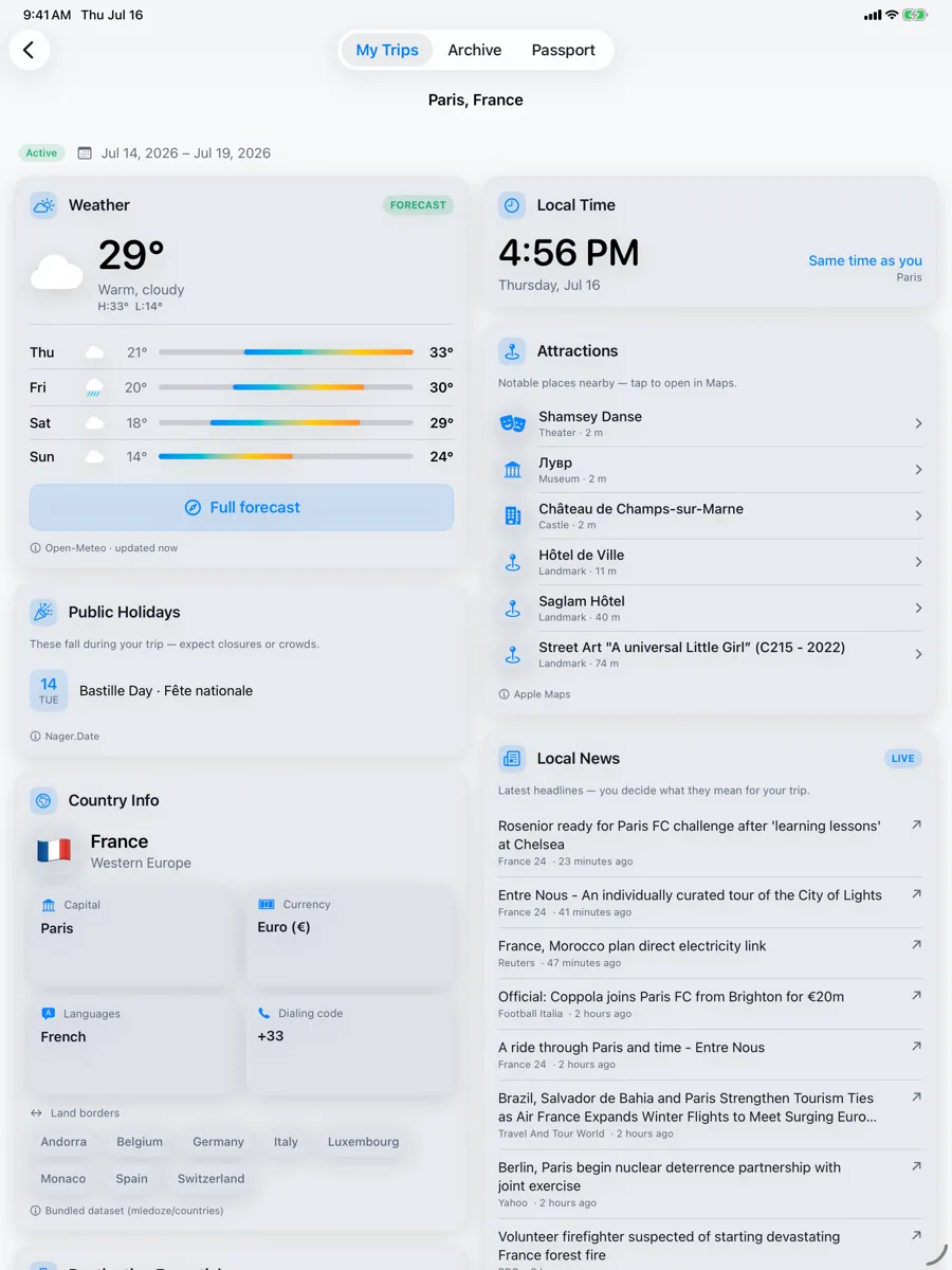 Voyager: Trip Companion — iPad — everything for a destination