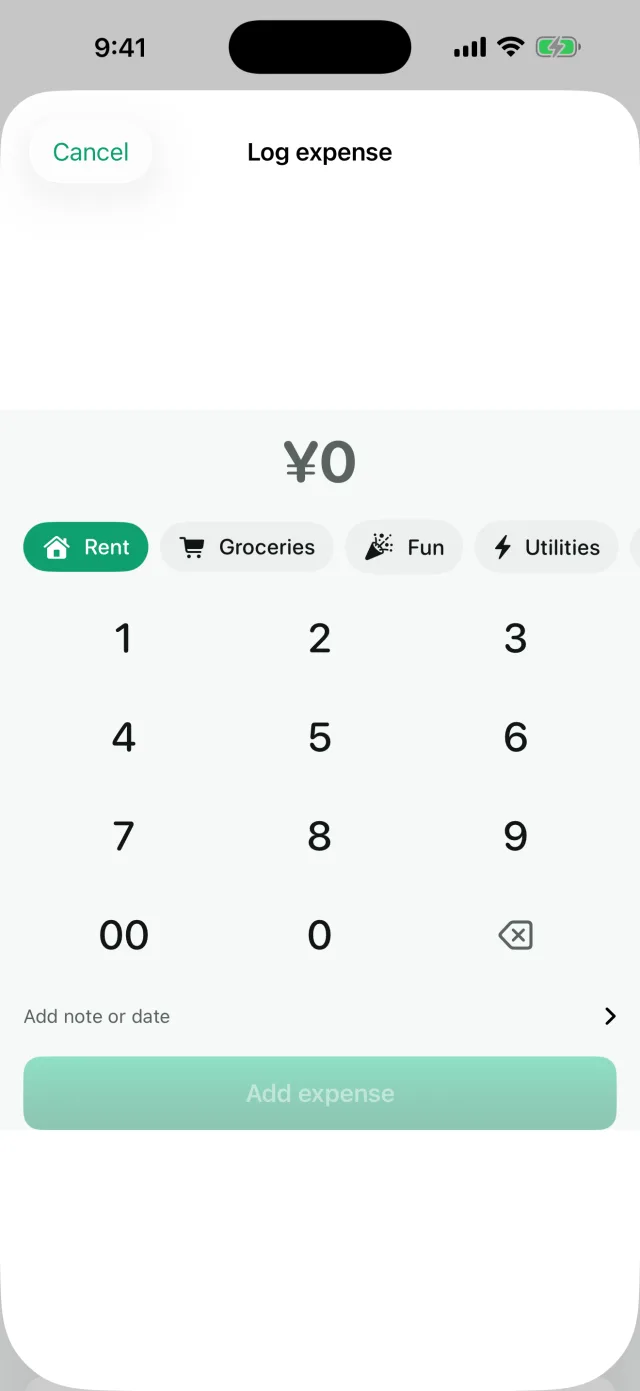 Cashley: Envelope Budget — Works in any currency — here in yen, with the right symbol and decimals.