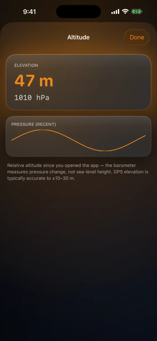 Compass Toolkit — Live altitude and barometric pressure at a glance.