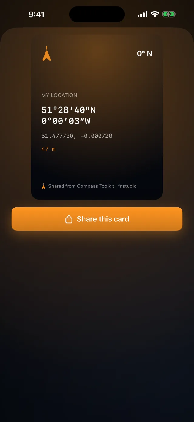 Compass Toolkit — A clean share-location card to send where you are.
