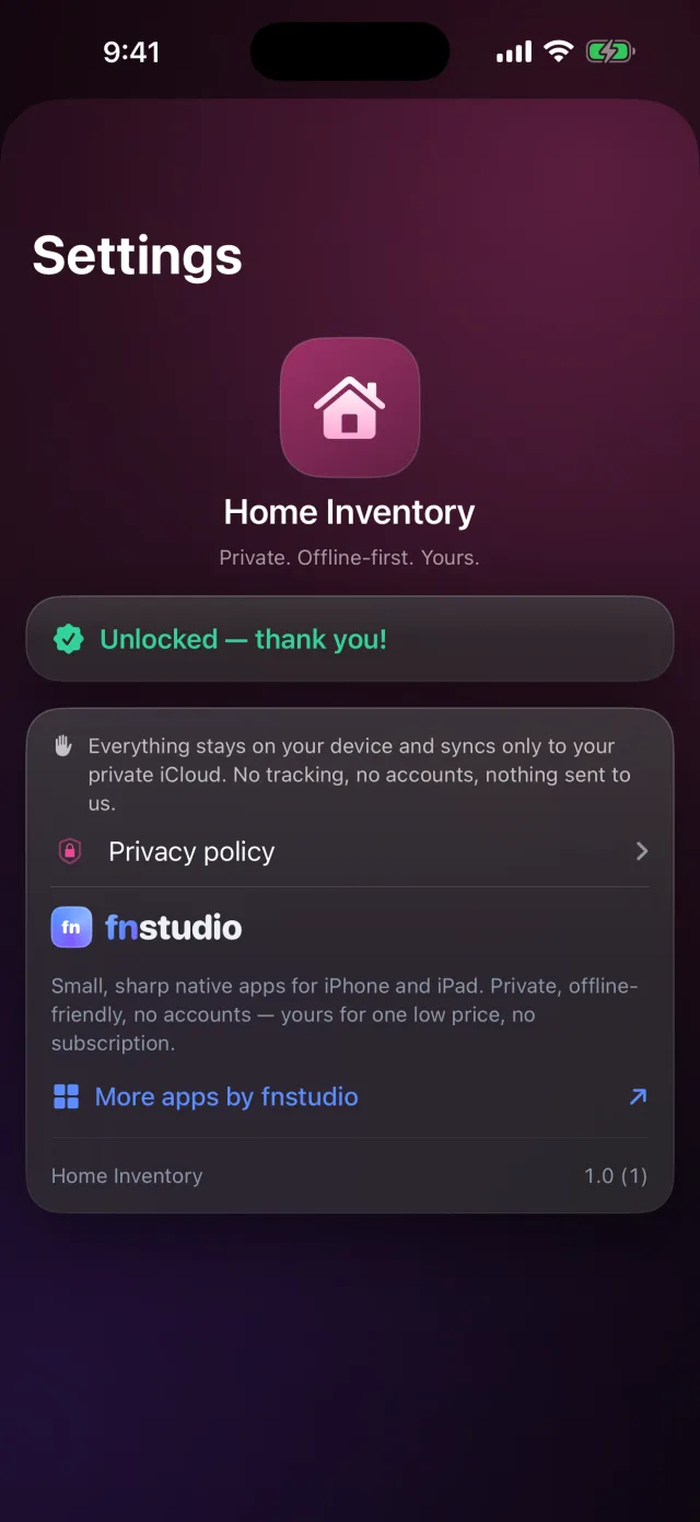 HomeVault: Inventory — Private by design — on-device, no accounts, no tracking