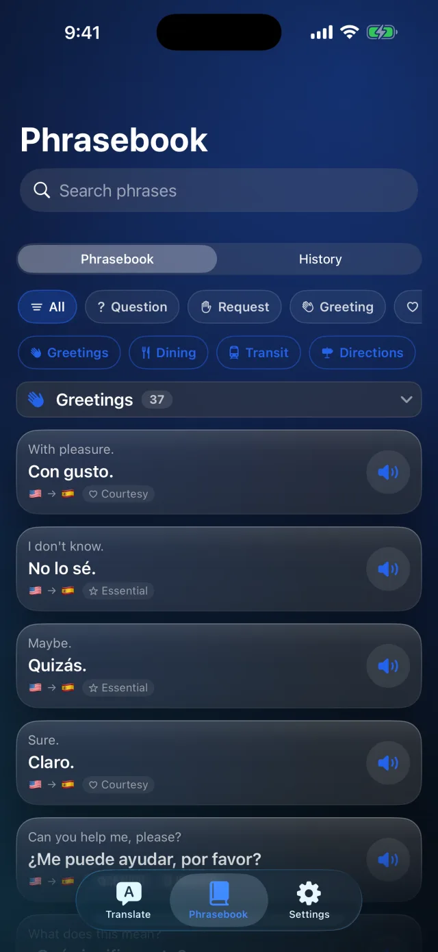 Lingvo: Offline Translator — Save travel phrases by category and keep every translation.