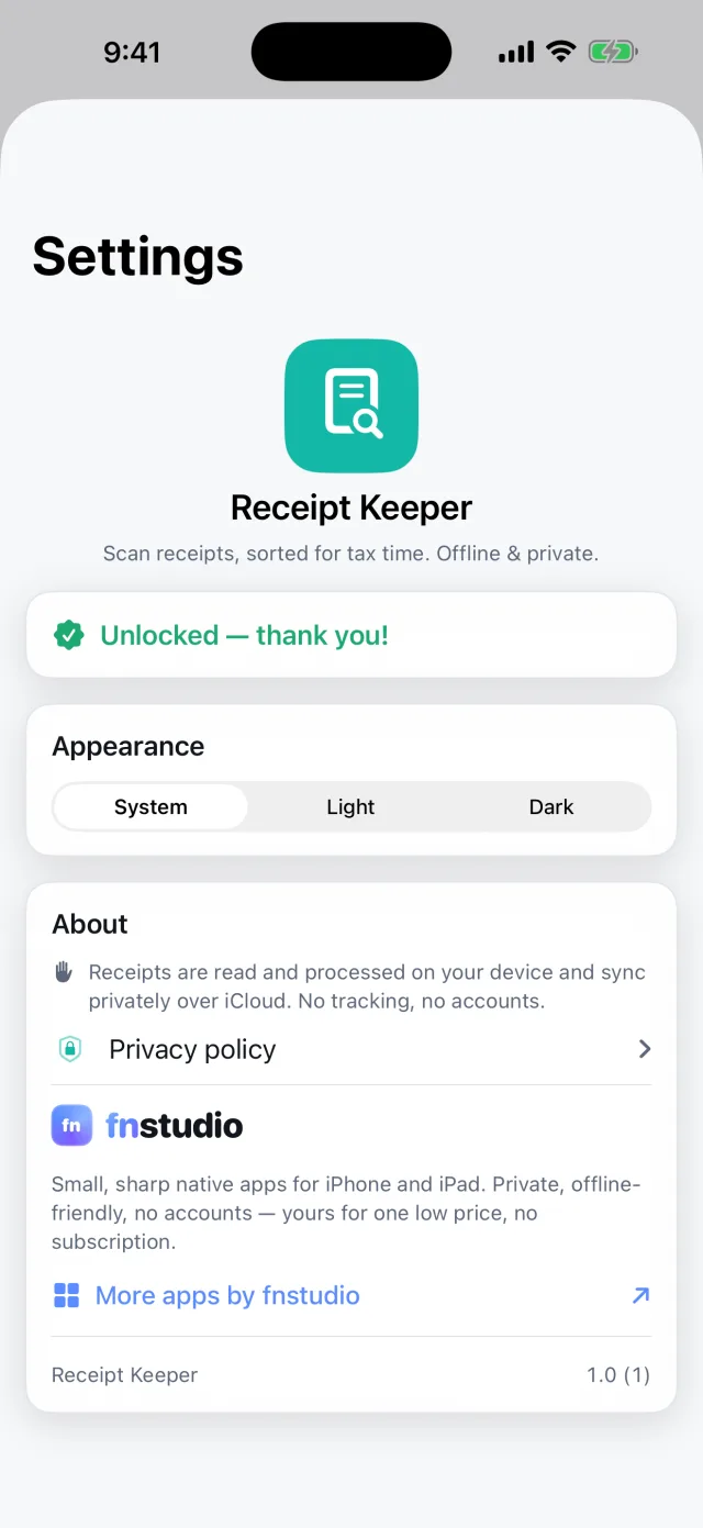 Keepsy: Receipt Keeper — One-time unlock, no subscription — private and offline