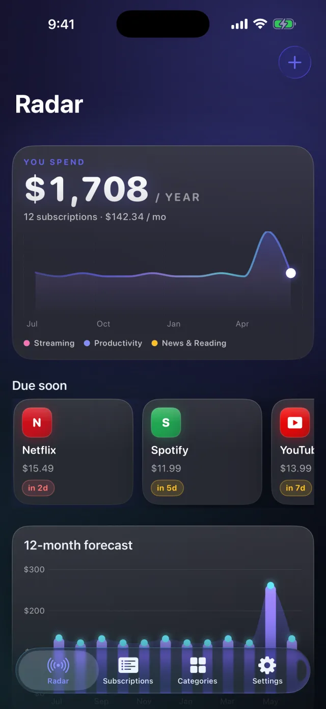 SpendRadar: Sub Tracker screenshot