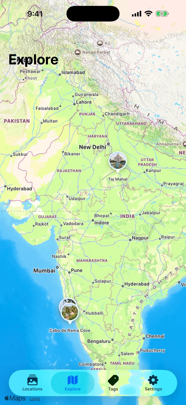 Waypoint: Location Snapshot — Explore map with photo pins — discover saved places on an interactive map.