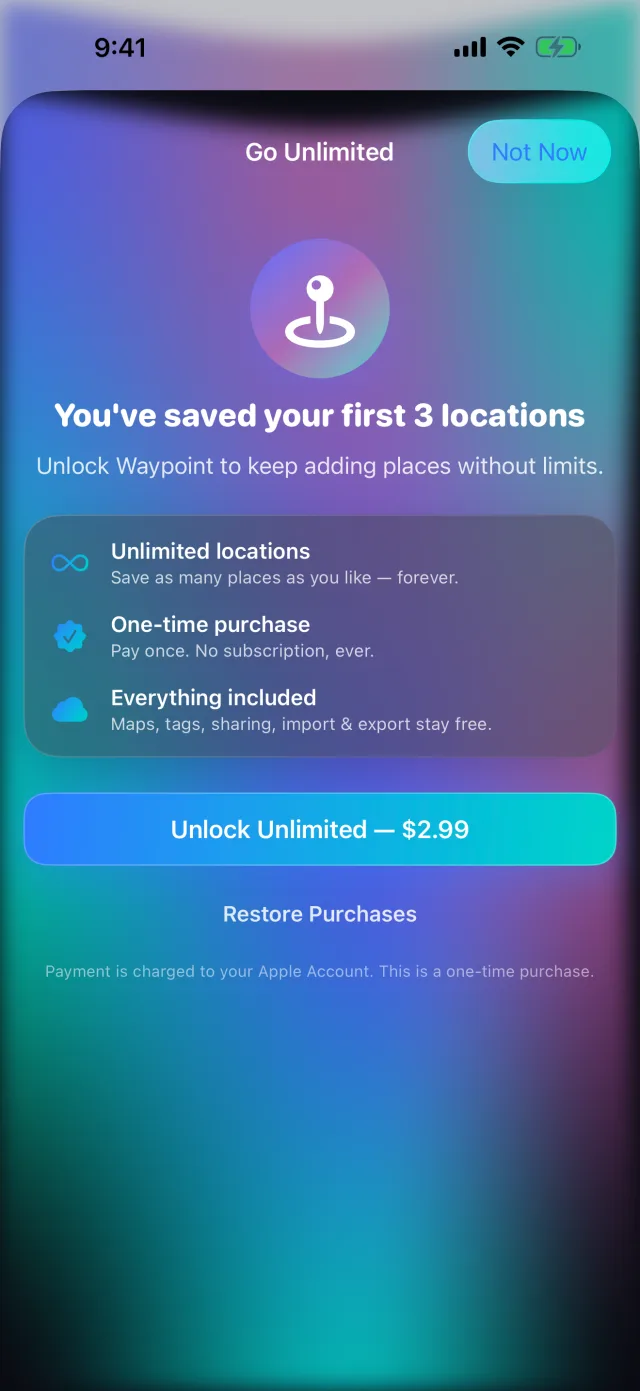 Waypoint: Location Snapshot — One-time unlock — no subscription
